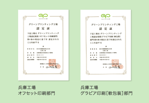 兵庫工場 グリーンプリンティング認定書